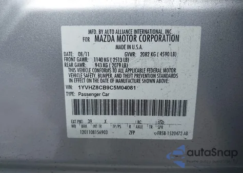 2012 Mazda Mazda6 S Grand Touring из США, поврежденный, VIN 1YVHZ8CB9C5M04081